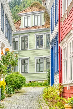 Bergen, Norrway - Ağustos 2022: Yaz mevsimi, HDR İmaj Tarihi Sanayi