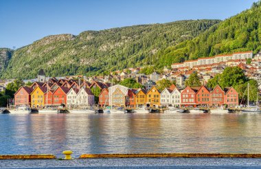 Bergen, Norrway - Ağustos 2022: Yaz mevsimi, HDR İmaj Tarihi Sanayi