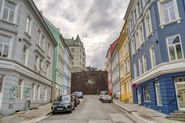 Bergen, Norrway - Ağustos 2022: Yaz mevsimi, HDR İmaj Tarihi Sanayi