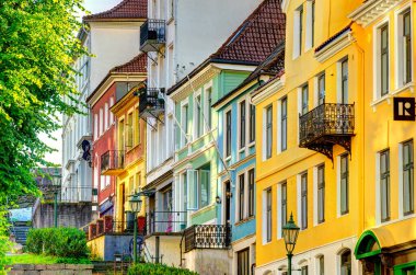 Bergen, Norrway - Ağustos 2022: Yaz mevsimi, HDR İmaj Tarihi Sanayi