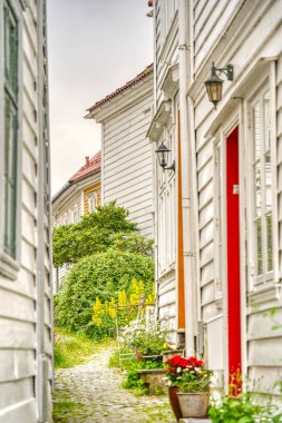Bergen, Norrway - Ağustos 2022: Yaz mevsimi, HDR İmaj Tarihi Sanayi