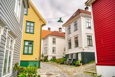 Bergen, Norrway - Ağustos 2022: Yaz mevsimi, HDR İmaj Tarihi Sanayi