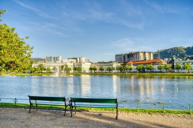 Bergen, Norrway - Ağustos 2022: Yaz mevsimi, HDR İmaj Tarihi Sanayi