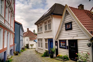 Bergen, Norrway - Ağustos 2022: Yaz mevsimi, HDR İmaj Tarihi Sanayi