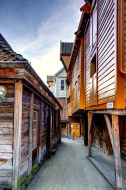 Bergen, Norrway - Ağustos 2022: Yaz mevsimi, HDR İmaj Tarihi Sanayi