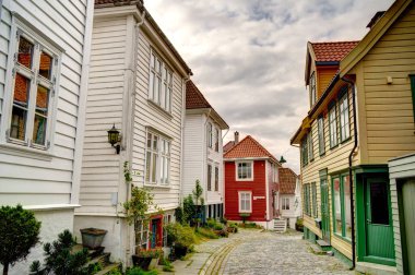 Bergen, Norrway - Ağustos 2022: Yaz mevsimi, HDR İmaj Tarihi Sanayi