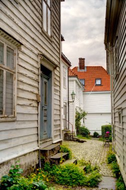 Bergen, Norrway - Ağustos 2022: Yaz mevsimi, HDR İmaj Tarihi Sanayi