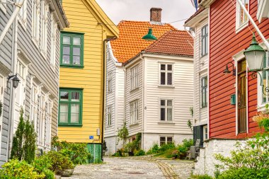 Bergen, Norrway - Ağustos 2022: Yaz mevsimi, HDR İmaj Tarihi Sanayi