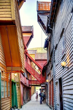 Bergen, Norrway - Ağustos 2022: Yaz mevsimi, HDR İmaj Tarihi Sanayi
