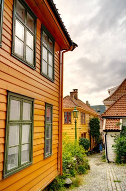 Bergen, Norrway - Ağustos 2022: Yaz mevsimi, HDR İmaj Tarihi Sanayi