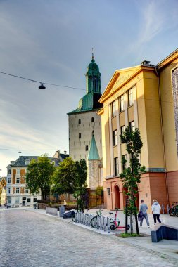 Bergen, Norrway - Ağustos 2022: Yaz mevsimi, HDR İmaj Tarihi Sanayi