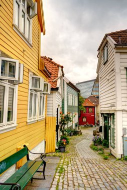 Bergen, Norrway - Ağustos 2022: Yaz mevsimi, HDR İmaj Tarihi Sanayi