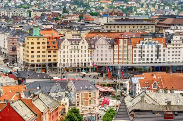 Bergen, Norrway - Ağustos 2022: Yaz mevsimi, HDR İmaj Tarihi Sanayi