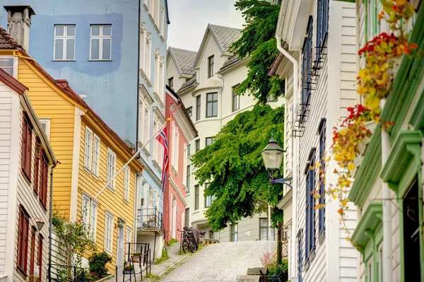 Bergen Norwegen August 2022 Historisches Zentrum Sommertime Hdr Image — Stockfoto