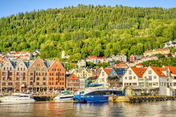 stock image BERGEN, NORWAY - AUGUST 2022 : HISTORICAL CENTER IN SUMMERTIME, HDR IMAGE