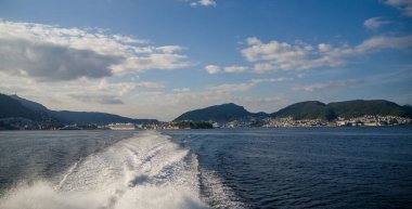 Norveç 'te Hardangerfjord' un doğa arkaplanındaki güzel manzarası