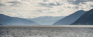 Norveç 'te Hardangerfjord' un doğa arkaplanındaki güzel manzarası