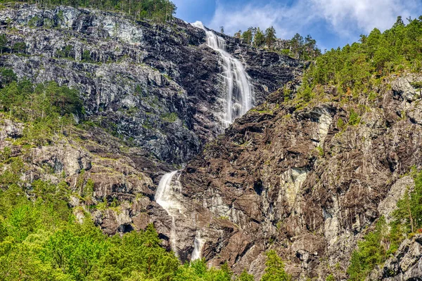 Vue Imprenable Sur Hardangerfjord Avec Cascade Norvège — Photo