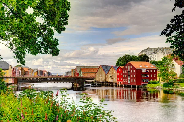 Тронхейм Норвегия Август 2022 Года Исторический Центр Облачную Погоду — стоковое фото