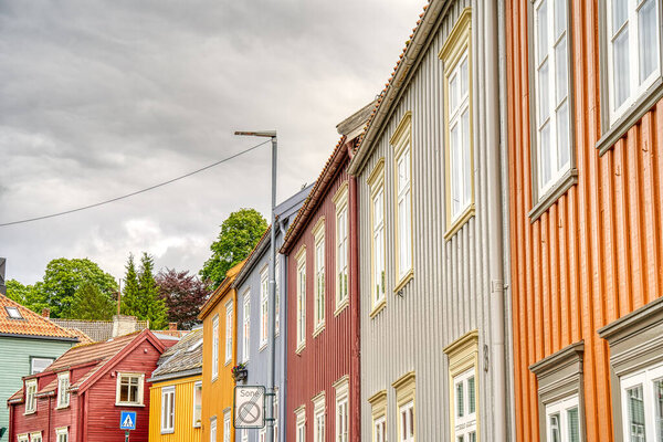 Trondheim, Norway - August 2022 : Historical center in cloudy weather