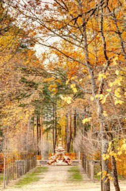 La Granja de San Ildefonso, İspanya - Kasım 2022: Sonbaharda saray ve bahçeler, HDR Image