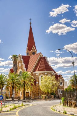 Windhoek, Namibia - Ocak 2023: Güneşli havalarda tarihi şehir merkezine bakın, HDR Image