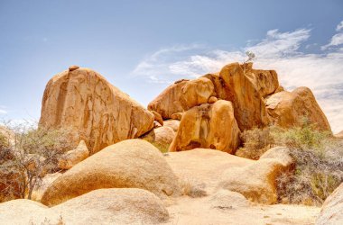 Beautiful view of Spitzkoppe bald granite peaks located between Usakos and Swakopmund in the Namib desert of Namibia