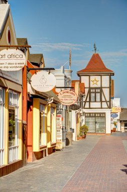 Swakopmund, Namibia - February, 2023: Historical city center in wintertime, HDR Image