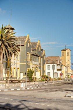 Swakopmund, Namibia - February, 2023: Historical city center in wintertime, HDR Image