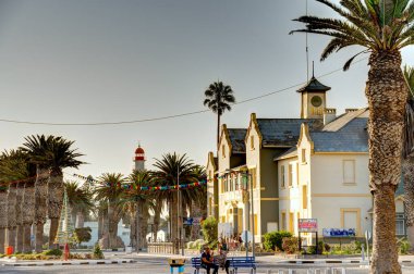 Swakopmund, Namibia - February, 2023: Historical city center in wintertime, HDR Image