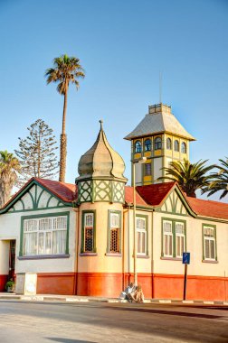 Swakopmund, Namibia - February, 2023: Historical city center in wintertime, HDR Image