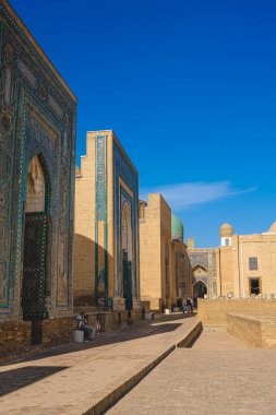 Semerkand, Özbekistan - Kasım 2022: Şah I Zinda Necropolis güneşli havada