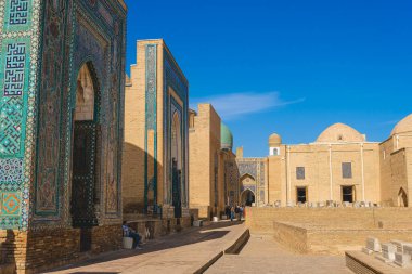 Semerkand, Özbekistan - Kasım 2022: Şah I Zinda Necropolis güneşli havada