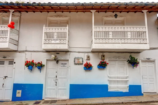 2019年5月 哥伦比亚雅丁市 哥伦比亚雅丁市历史上的殖民地房屋 展示了该镇独特的建筑风格和生动的色彩 — 图库照片