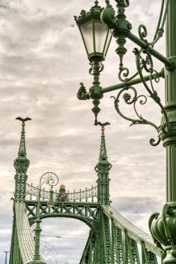 Budapeşte, Macaristan - 05 Kasım 2022: Budapeşte 'de bulutlu gökyüzünde Özgürlük Köprüsü