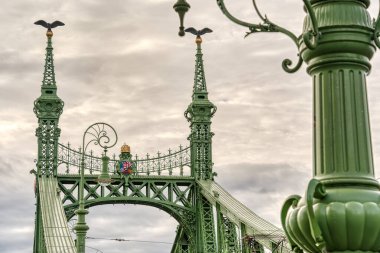 Budapeşte, Macaristan - 05 Kasım 2022: Budapeşte 'de bulutlu gökyüzünde Özgürlük Köprüsü