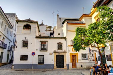 Seville, İspanya - 1 Haziran 2023: Yaz aylarında tarihi şehir merkezinin güzel manzarası, HDR Image