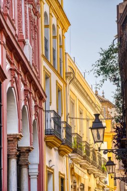 Seville, İspanya - 1 Haziran 2023: Yaz aylarında tarihi şehir merkezinin güzel manzarası, HDR Image