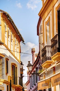 Seville, İspanya - 1 Haziran 2023: Yaz aylarında tarihi şehir merkezinin güzel manzarası, HDR Image