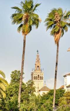 Seville, İspanya - 1 Haziran 2023: Yaz aylarında tarihi şehir merkezinin güzel manzarası, HDR Image