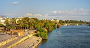 Seville, İspanya - 1 Haziran 2023: Yaz aylarında tarihi şehir merkezinin güzel manzarası, HDR Image
