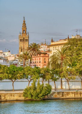 Seville, İspanya - 1 Haziran 2023: Yaz aylarında tarihi şehir merkezinin güzel manzarası, HDR Image