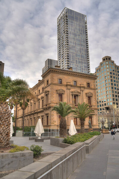 Melbourne, Australia - 1 August, 2023: Historical city center in cloudy weather, HDR image