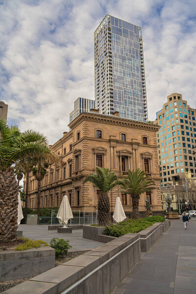 Melbourne, Australia - July 20 2023 : Historical city center in cloudy weather, HDR Image