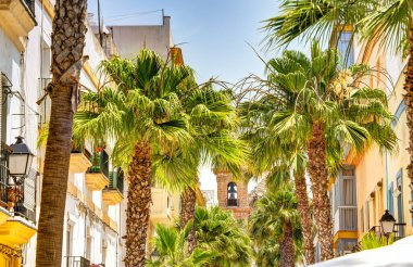 Cadiz, İspanya - Haziran 12023: Güneşli havada tarihi şehir merkezi, HDR Görüntü