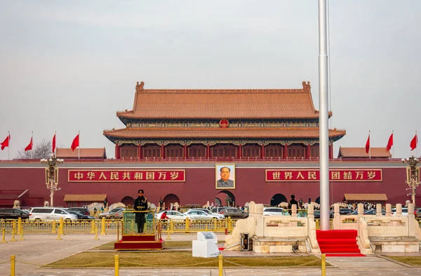 Pequim China Janeiro 2019 Vista Sobre Praça Tiananmen China Inverno — Fotografia de Stock