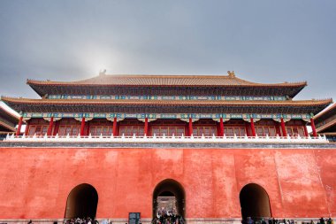 Pekin, Çin - 23 Ocak 2019: Bulutlu havada Yasak Şehir Sarayı