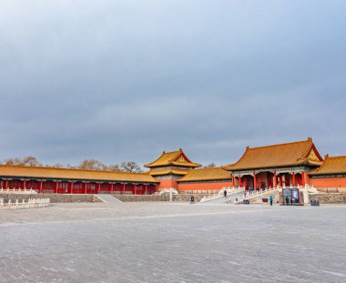 Pekin, Çin - 23 Ocak 2019: Bulutlu havada Yasak Şehir Sarayı