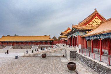 Pekin, Çin - 23 Ocak 2019: Bulutlu havada Yasak Şehir Sarayı