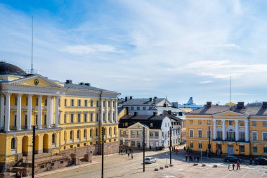Helsinki, Finlandiya - 18 Mart 2023: Kışın kent merkezi, HDR Image